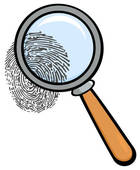 Cartoon image of
          magnifying glass over finger print