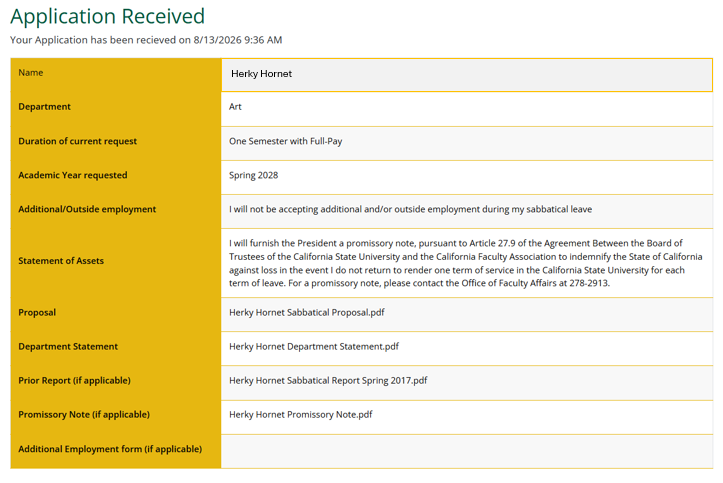 Sabbatical Application Sample Confirmation Message