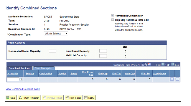 Figure 21:  Identify Combined Sections page.