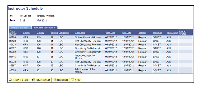 Figure 32:  Instructor Schedule 2 tab.