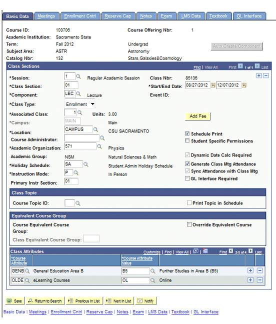 Figure 33:  Example 1 - Online Course with no classroom time.