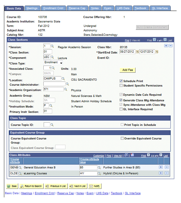 Figure 38:  Example 3 – Online courses with weekly classroom time.