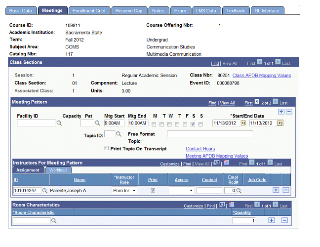 Figure 5:  Meetings tab.