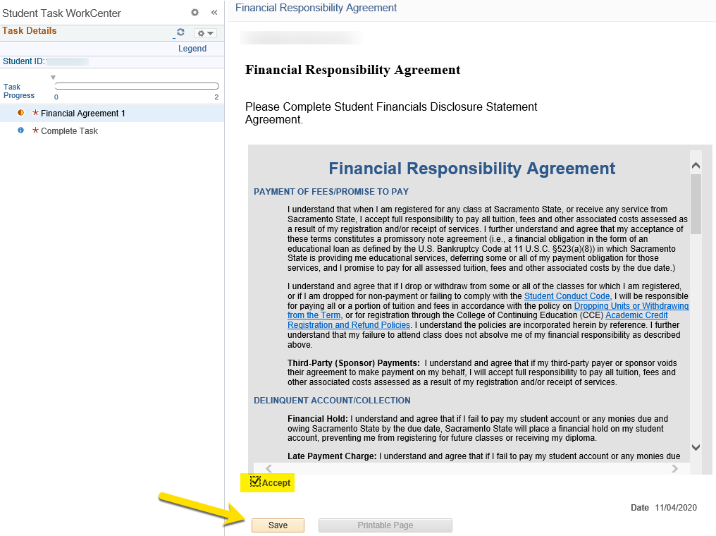 agreement page for financial responsibility agreement
