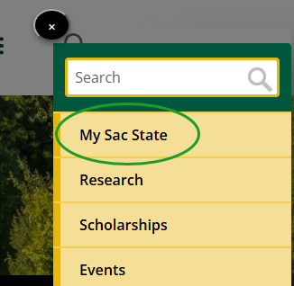 screen shot of menu on csus.edu with My Sac State circled