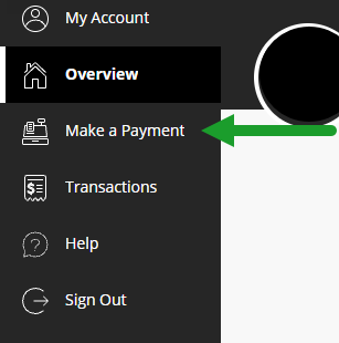 screenshot of payment menu with green arrow pointing to Make a Payment