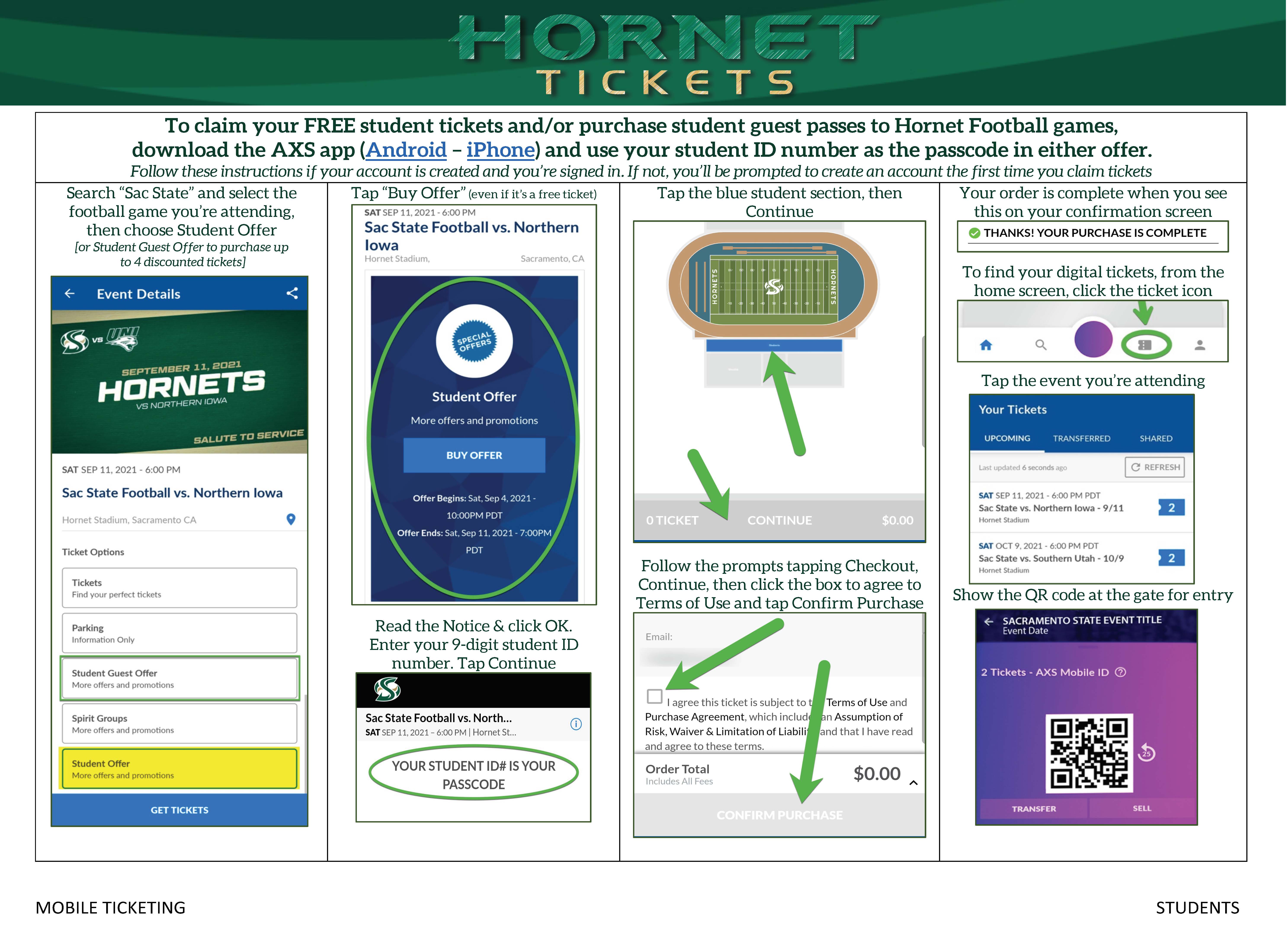 Image of tutorial on how to claim free student tickets to football games