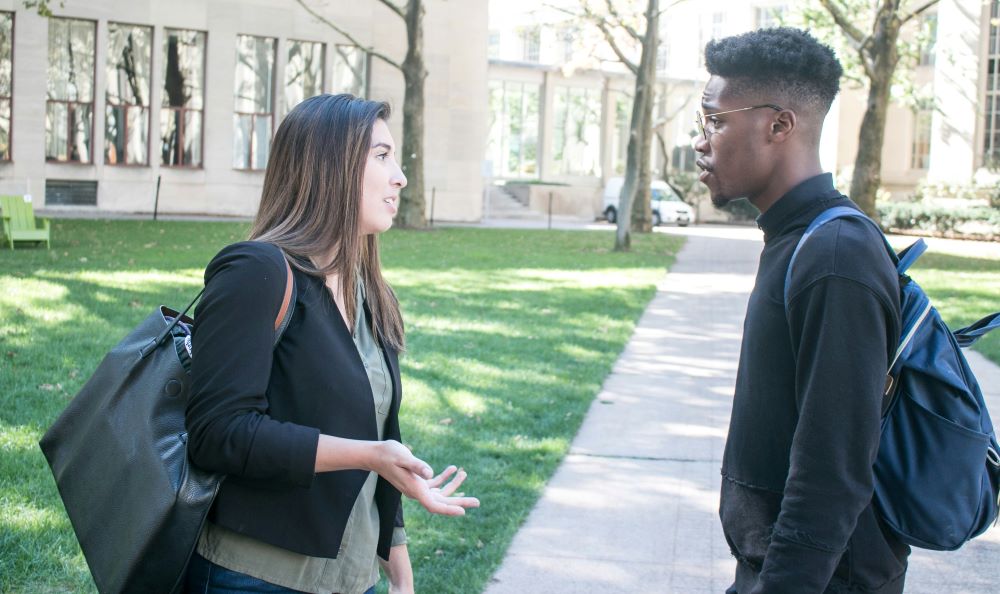 Two people having a serious conversation