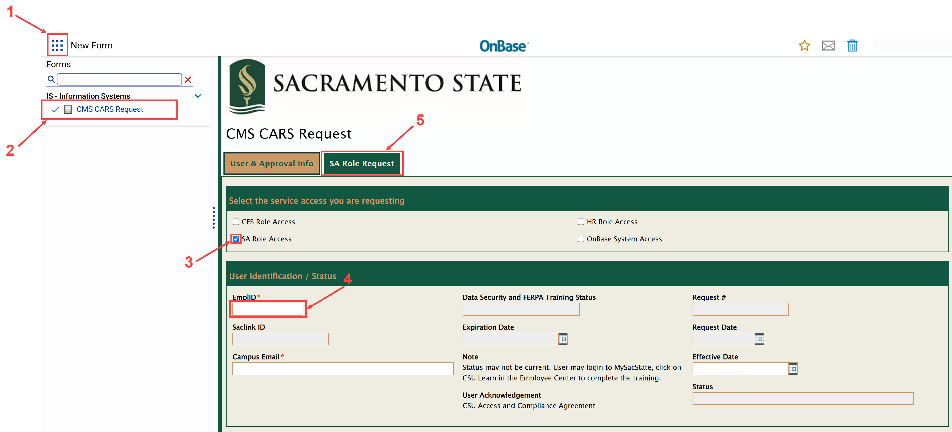 Steps 1 - 5 for requesting EAB Advisor Role Access