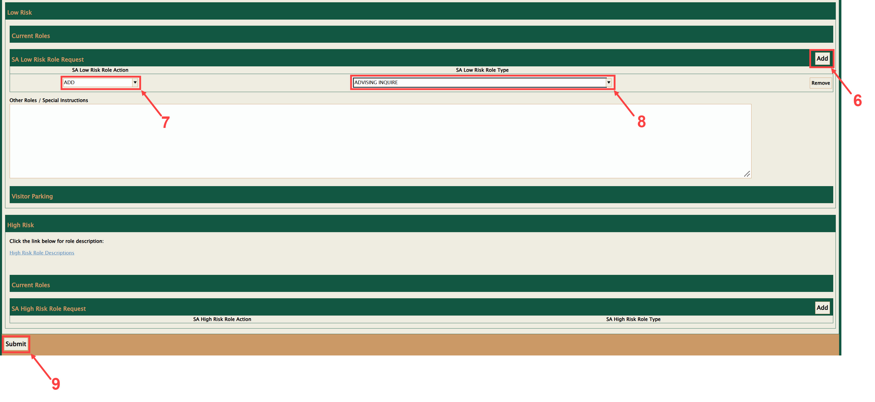 Steps 6 - 9 for requesting EAB Advisor Role Access