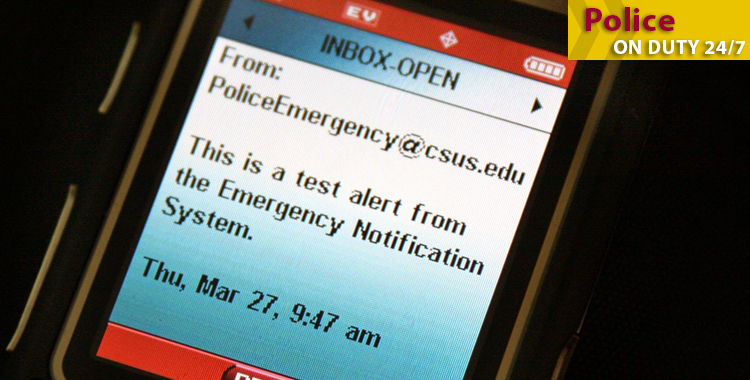 Flip phone with an SMS text message from Emergency Notification System
