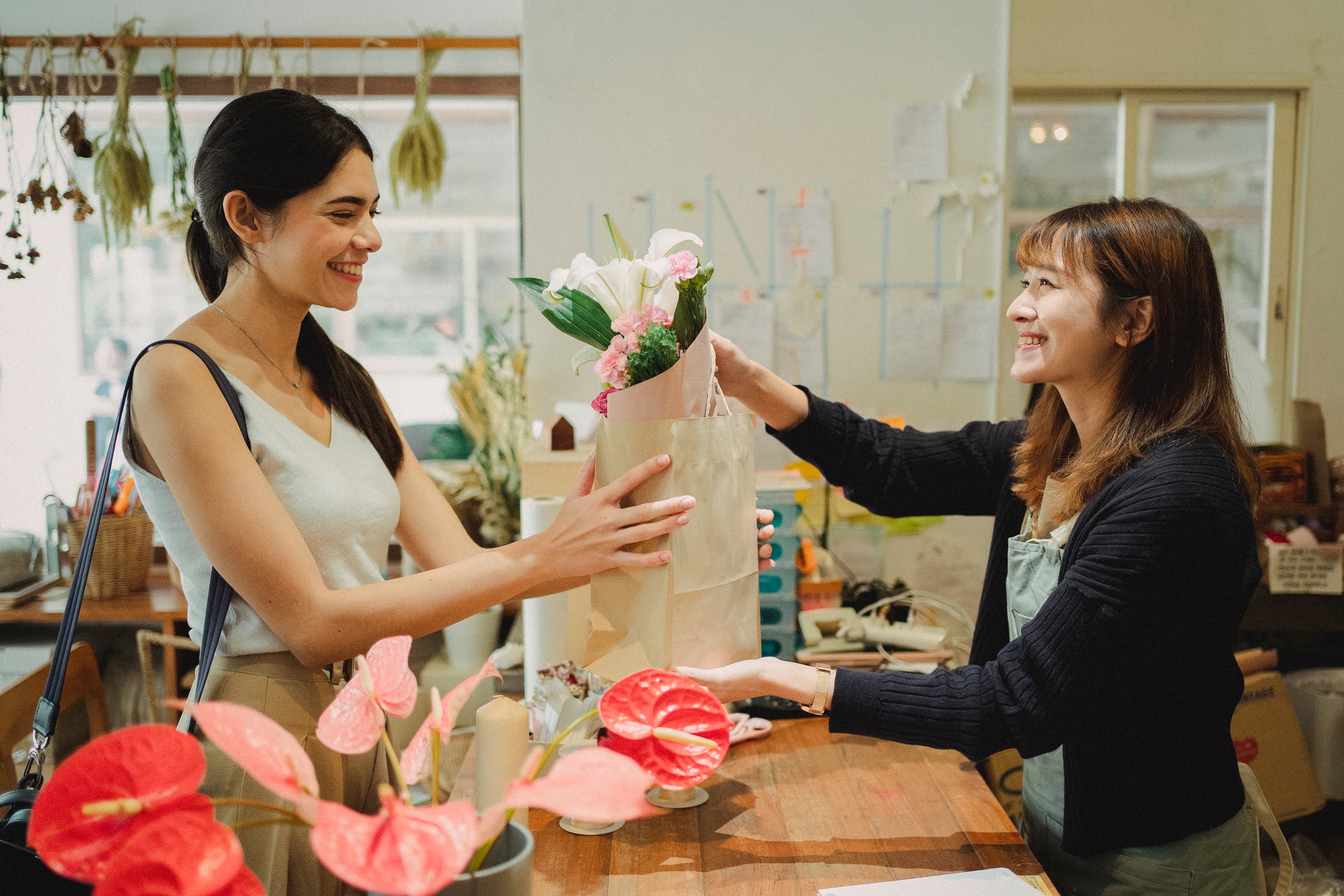 happy customer at florist