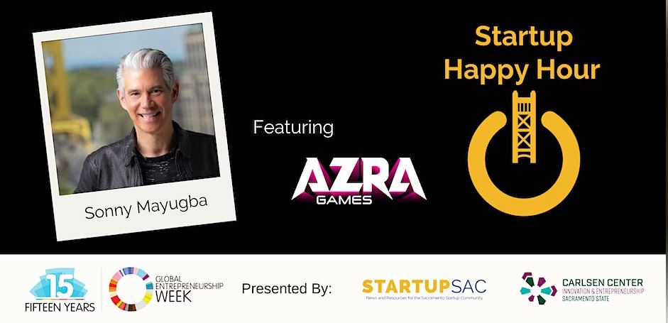 Photo of Sonny Mayugba and logo of AZRA Games