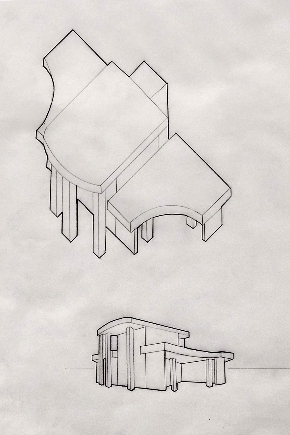 Hand drawn architectural isometric drawings