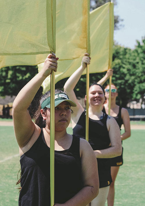 Members of the color guard during band camp