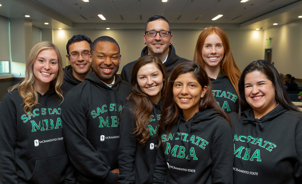 MBA students wear their Sac State hoodies