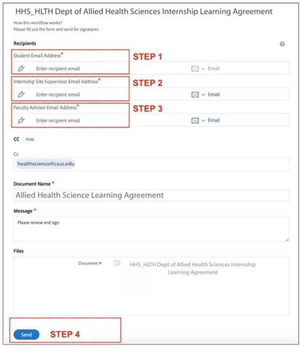 Dept Allied Health Sciences Adobe Acrobat Sign Internship instruction image