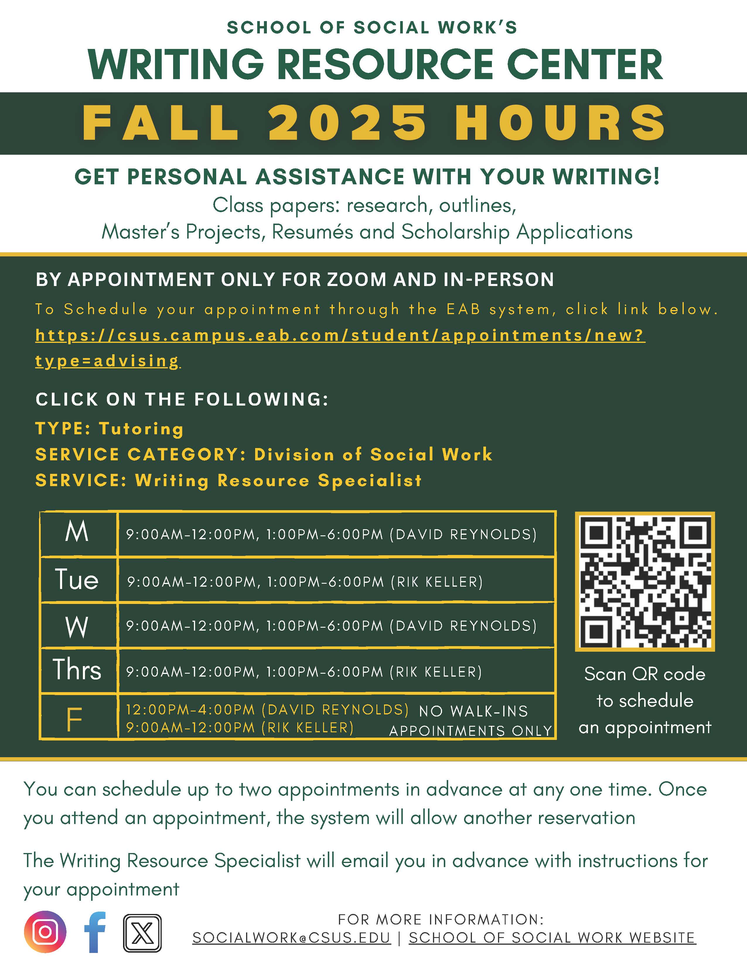 social work writing center info