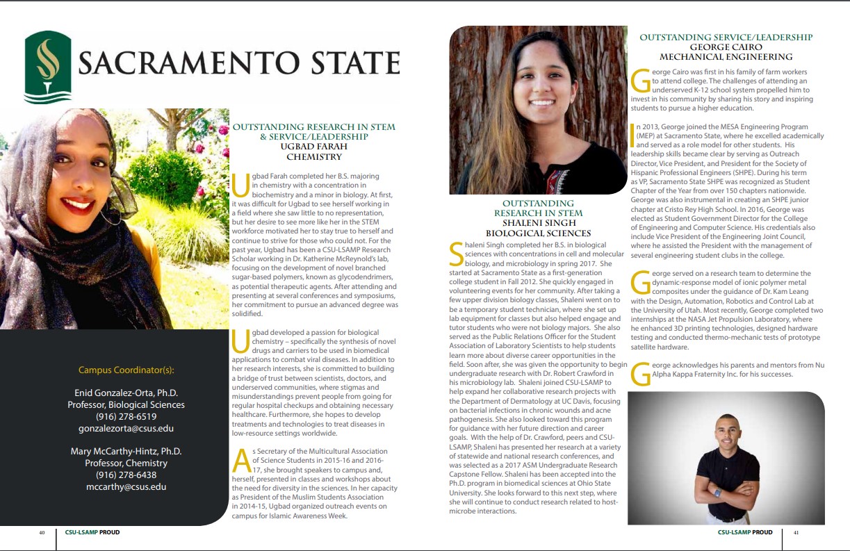 Screenshot of CSU-LSAMP Publication page featuring Sac State students