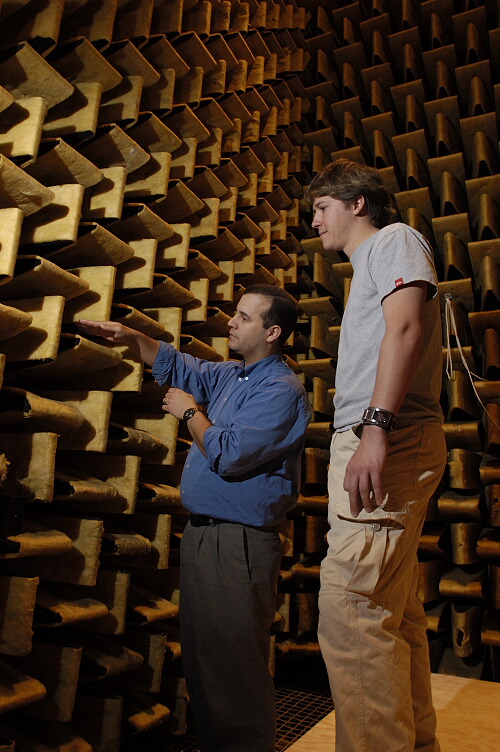 Student and Professor inside anechoic chamber