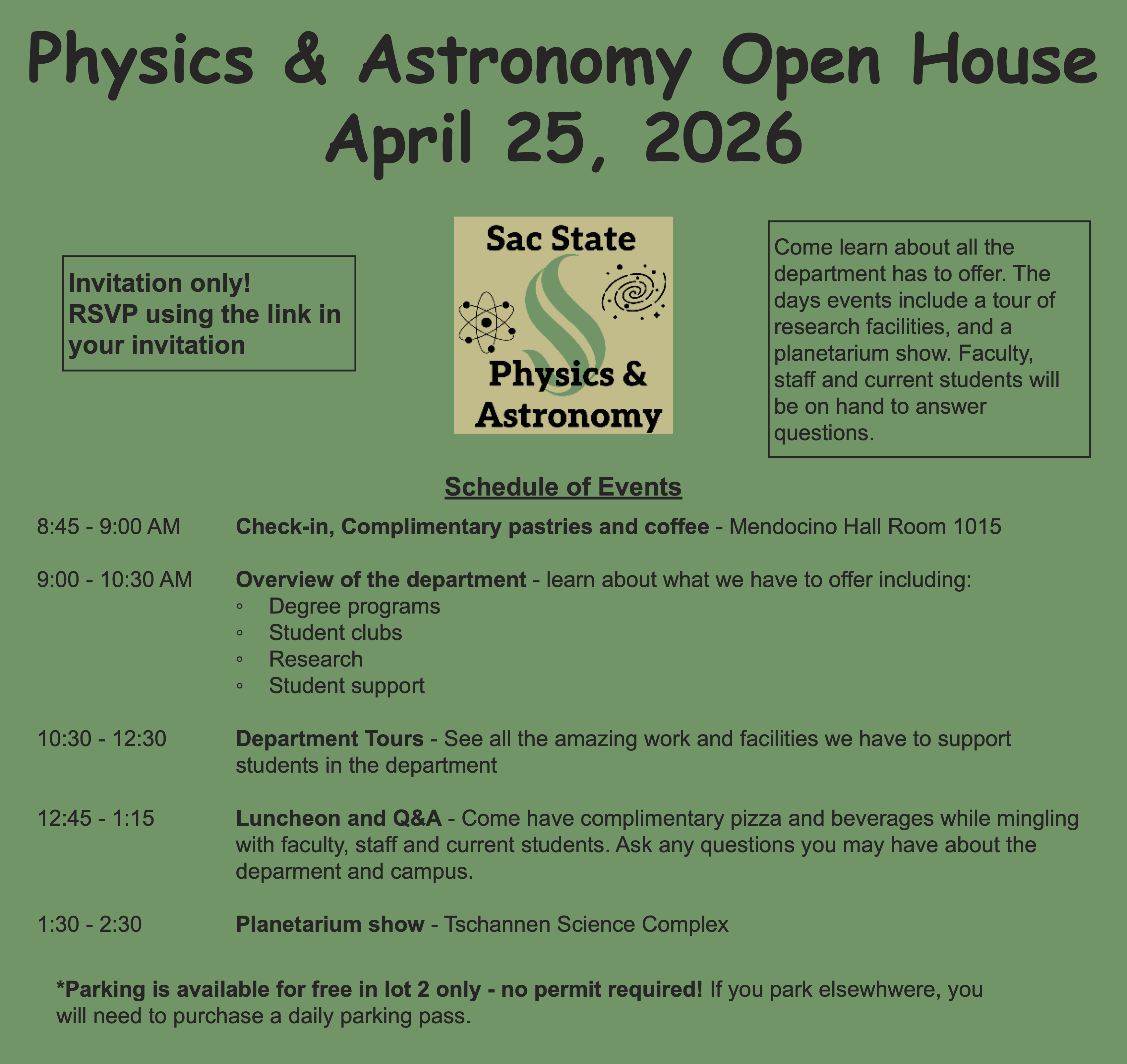 Open house schedule 2026