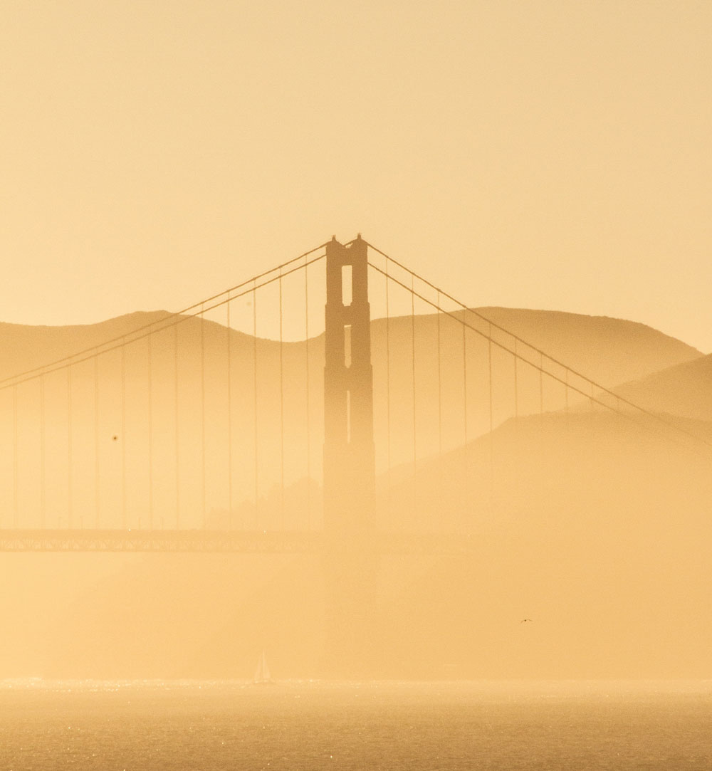 The Golden Gate Bridge veiled in mist