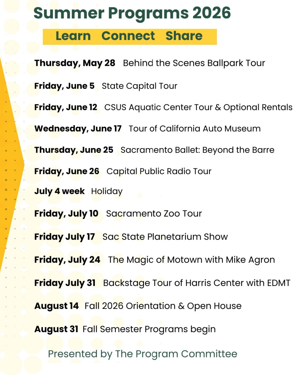 Summer Program Dates