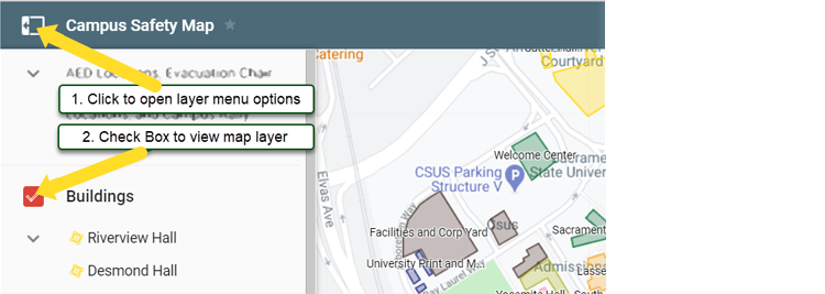 image showing which buttons to click for map viewing