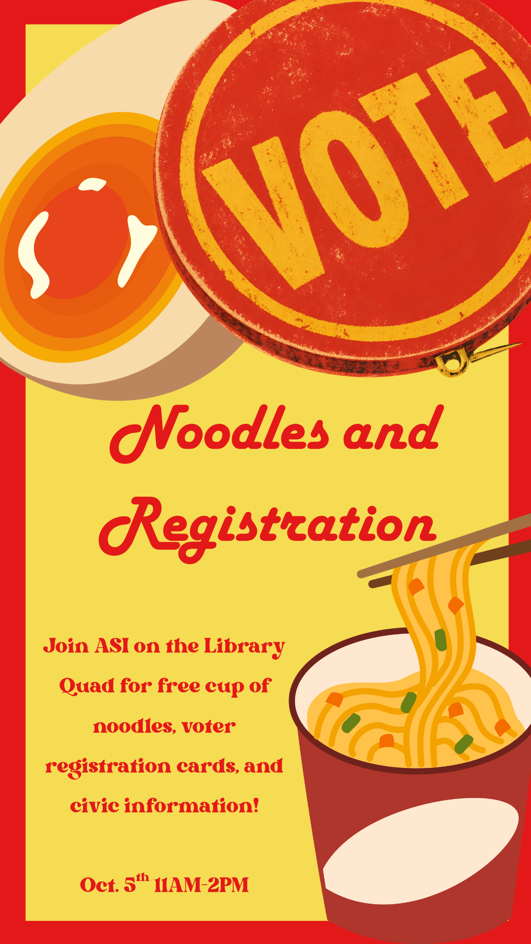 Noodles and registration event flyer