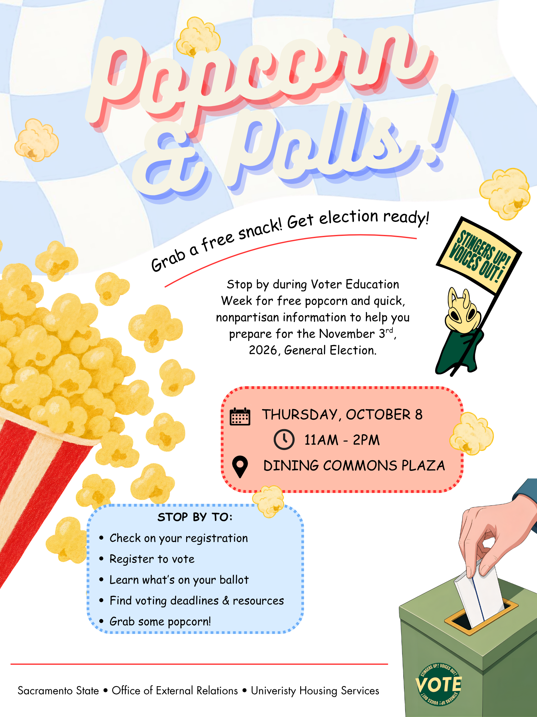 popcorn and polls event flyer