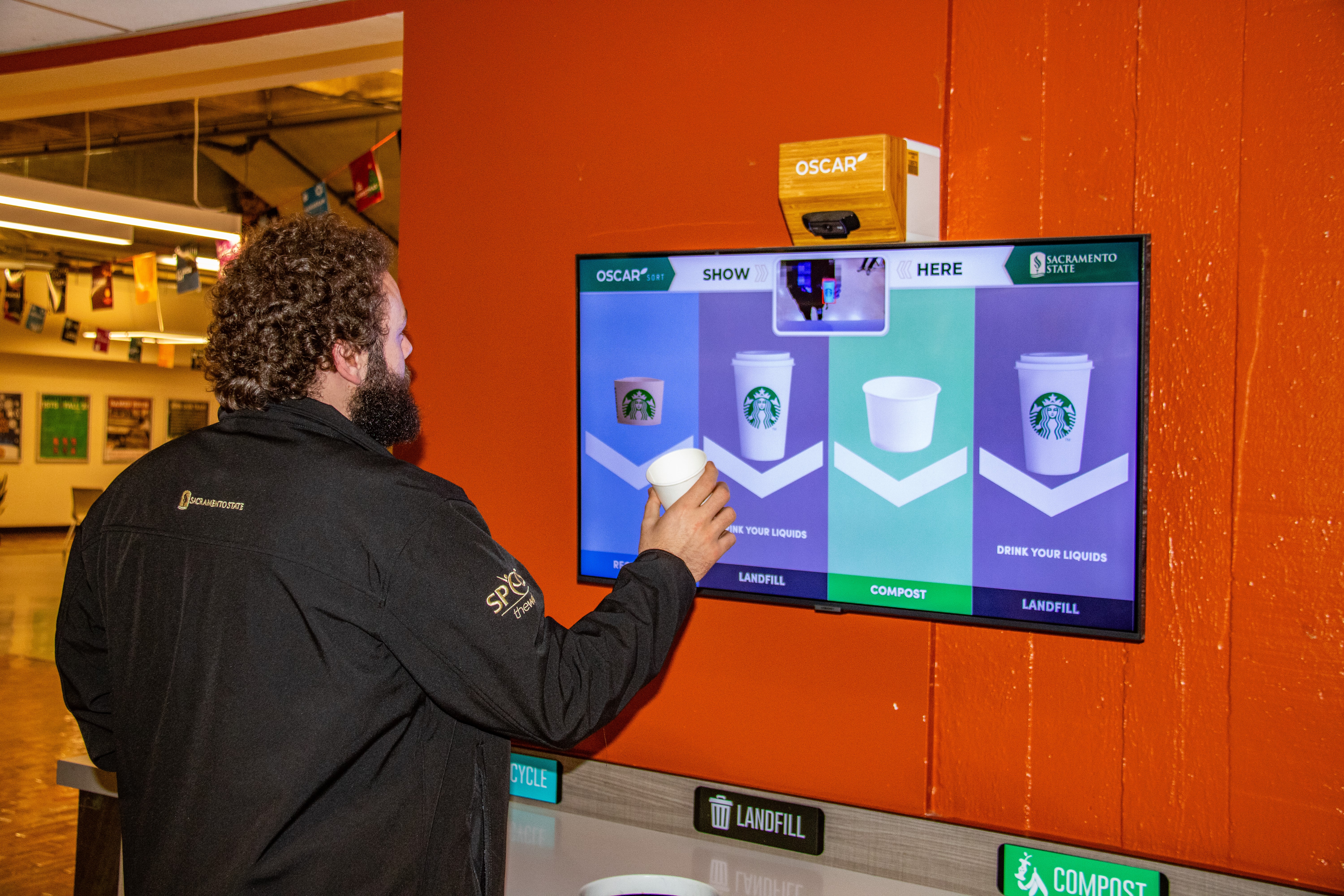 Picture of the AI waste sorter located in the Sac State Union.
