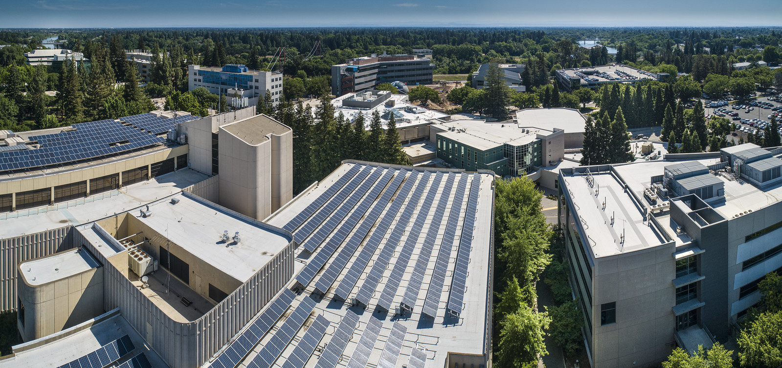 Overview picture of solar panels on campus