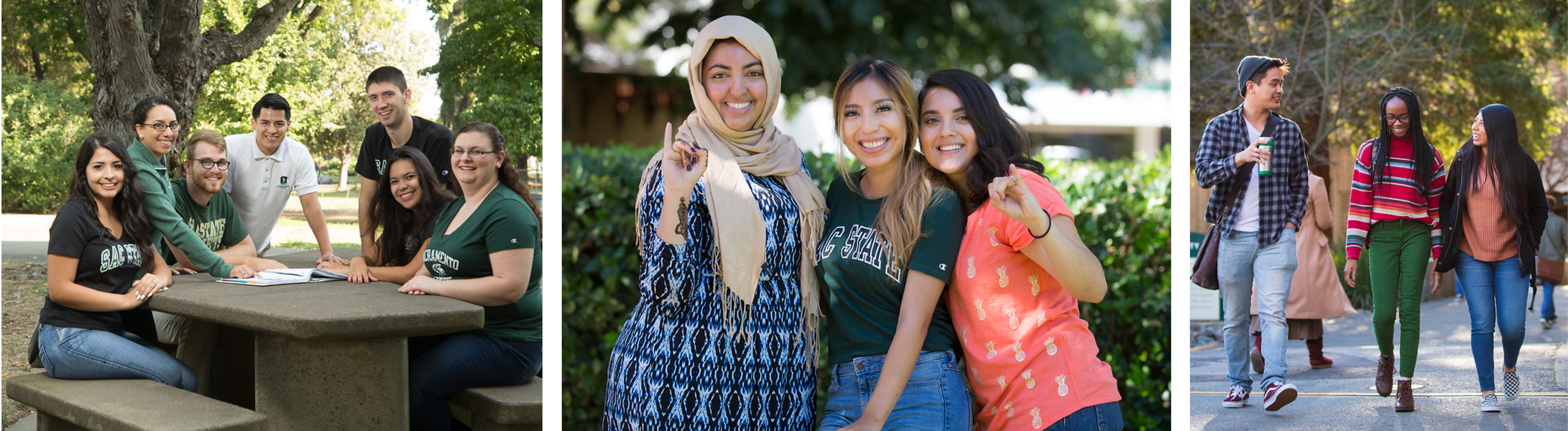 Four images of students on campus