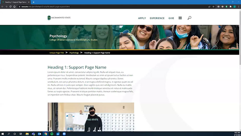 Screenshot of one column T5 template