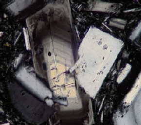 Photomicrograph of a zoned plagioclase crystal from an andesite