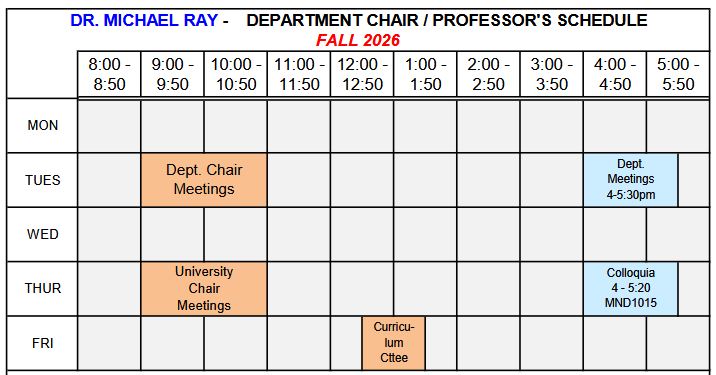 Fall 2026 schedule grid