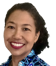 middle-aged woman smiling and wearing with red lipstick
