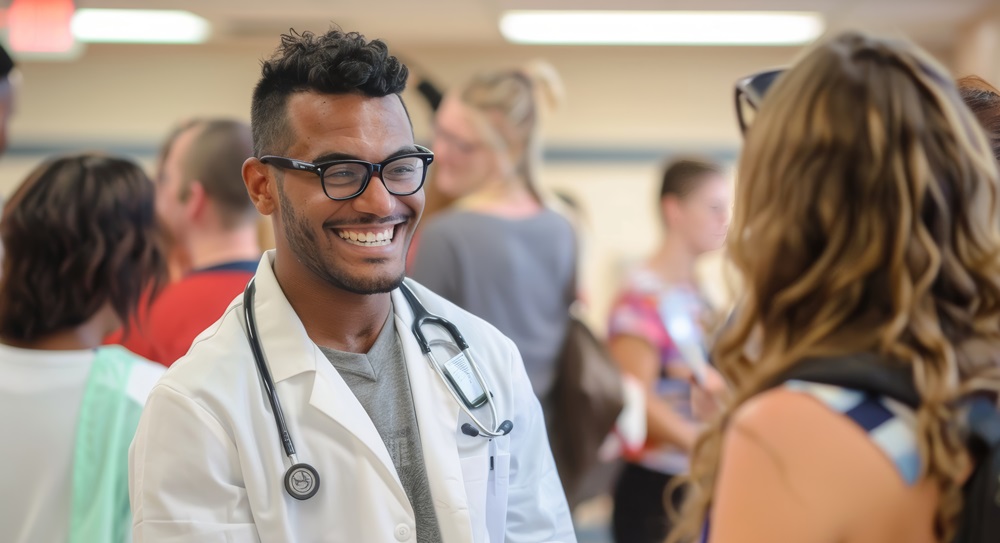 Student nurse helping a community member