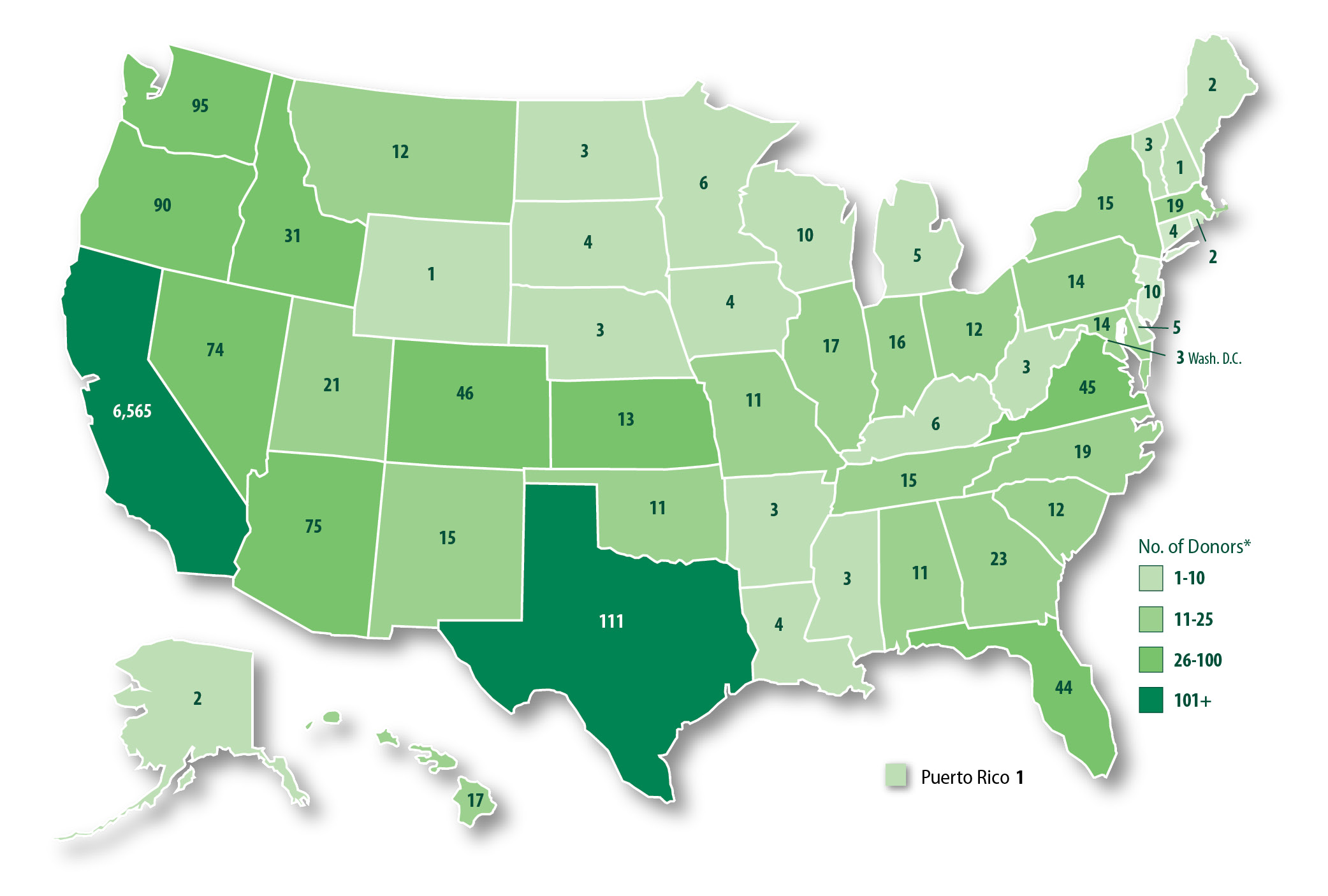 U.S. map showing alumni donations from every state