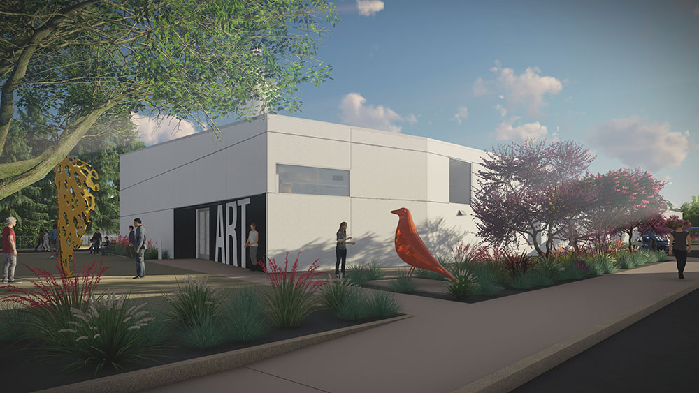 Rendering of the southwest entrance of the new art sculpture lab