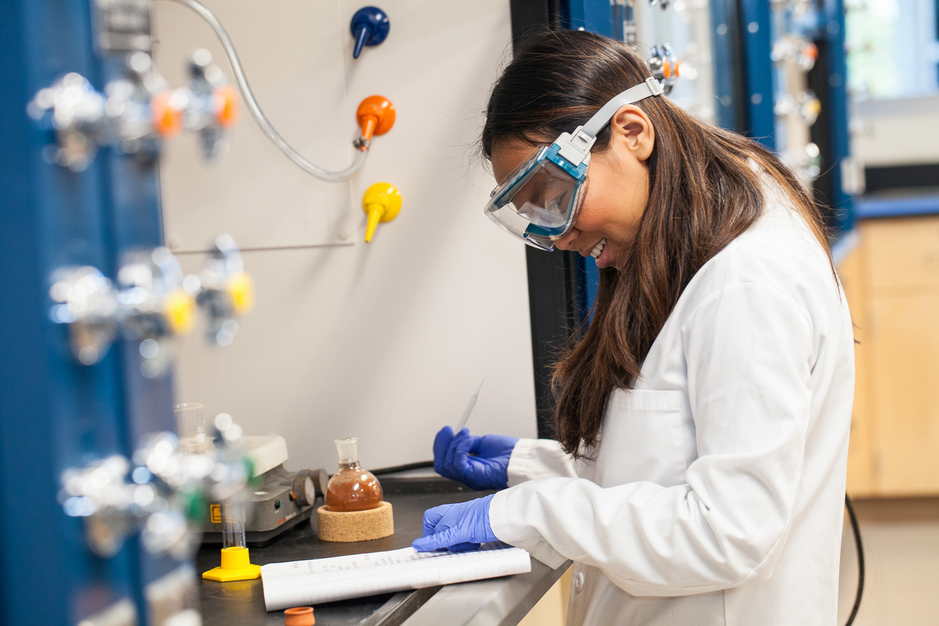 A student works in a lab in Sequoia Hall at Sacramento State