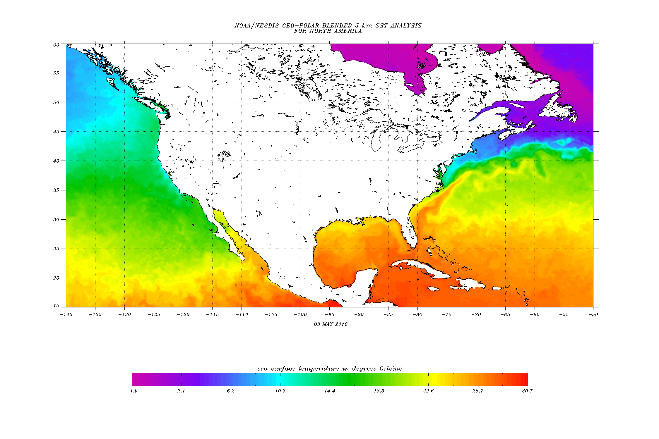 Ocean temperature Map. Кост климат