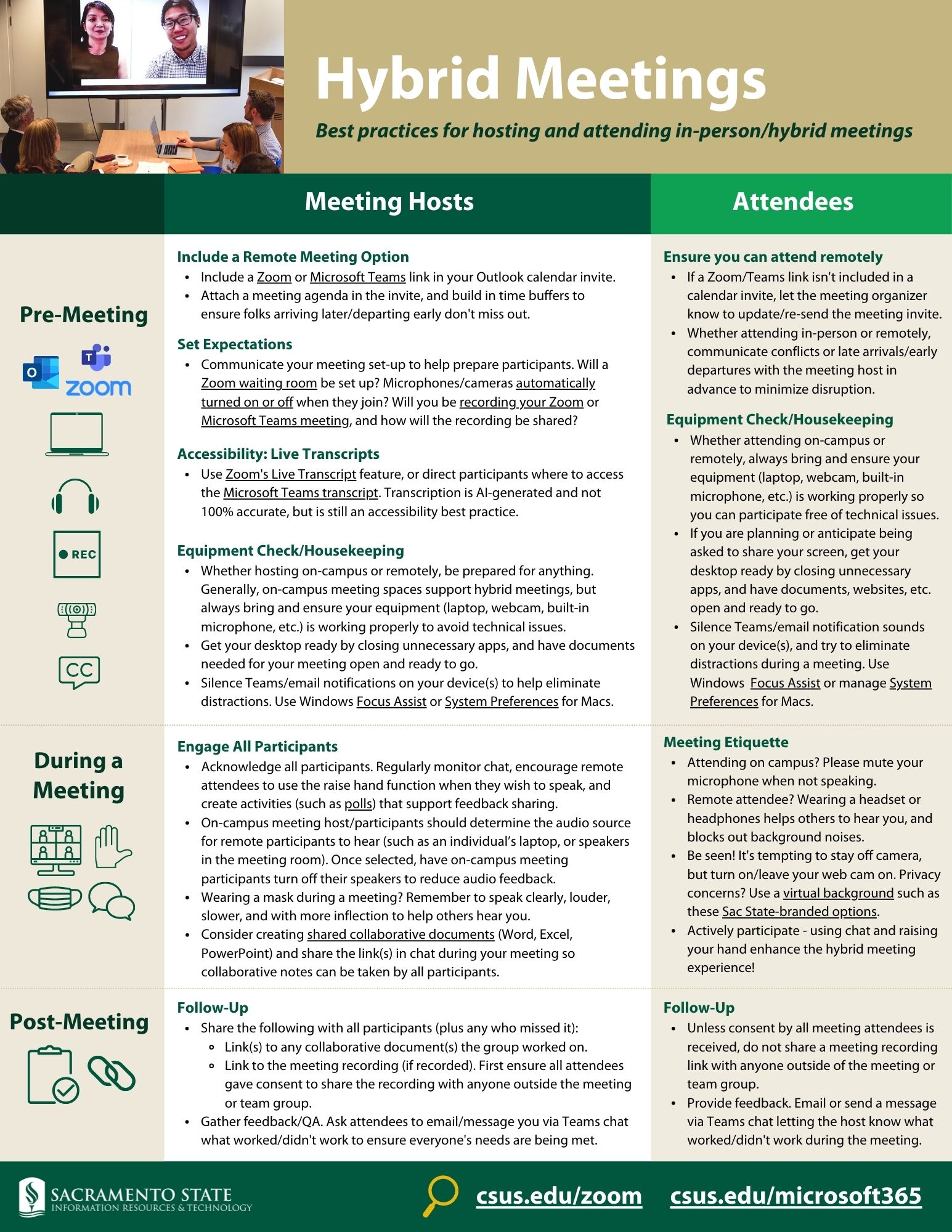 graphic: hybrid meeting tips staff faculty flyer