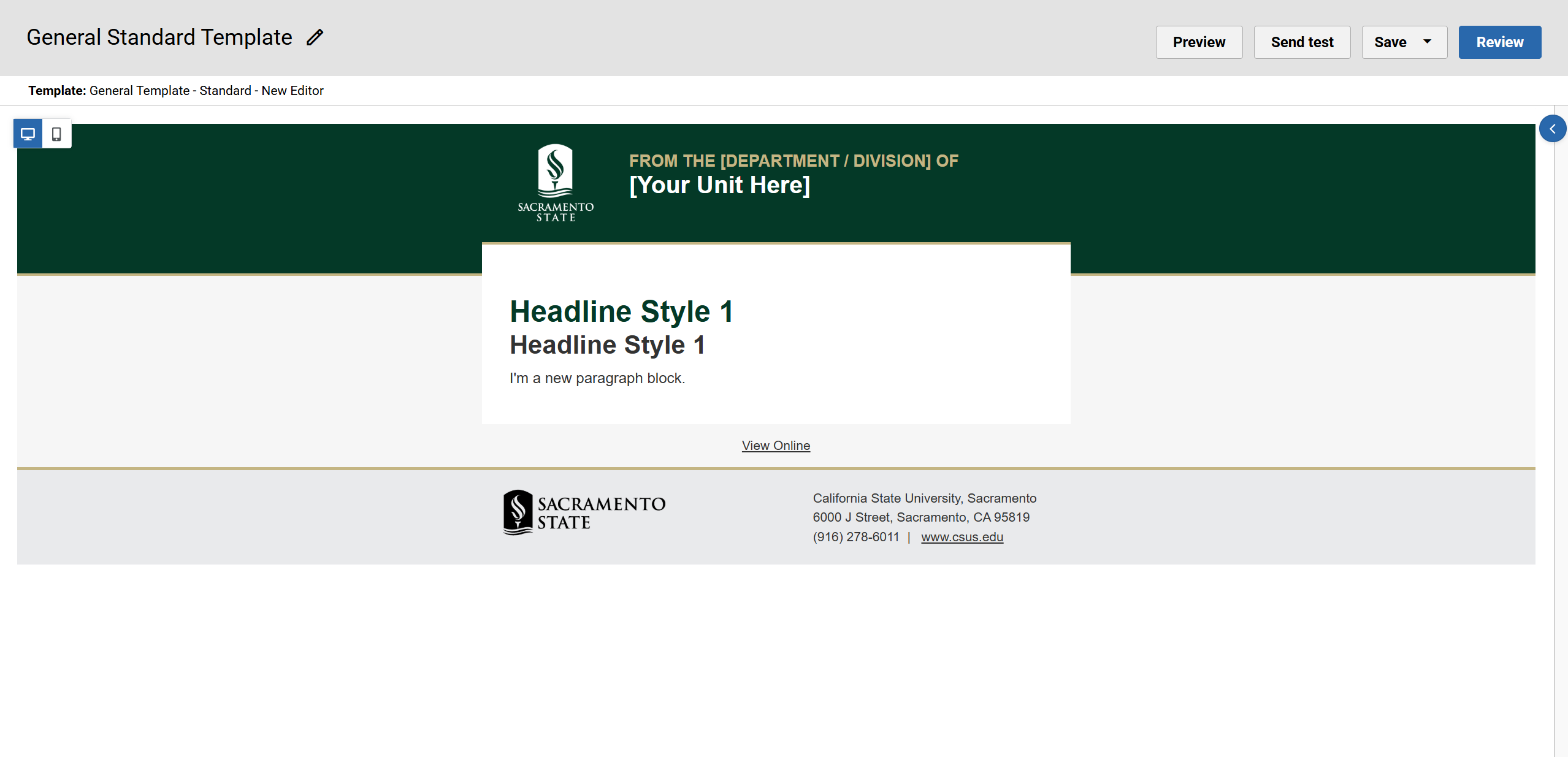 SacSend 2.0 General Standard Template