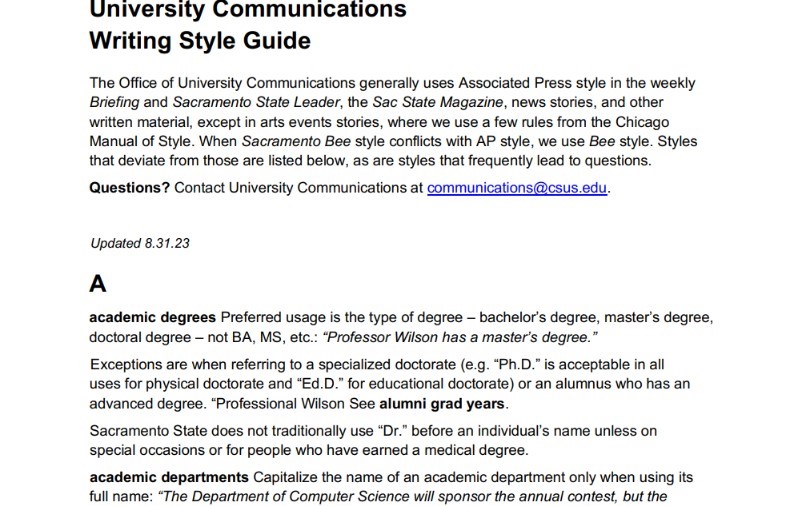 Sac State University Communications Editorial Style Guide