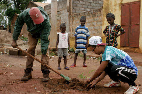 Peace Corp volunteers planting a tree