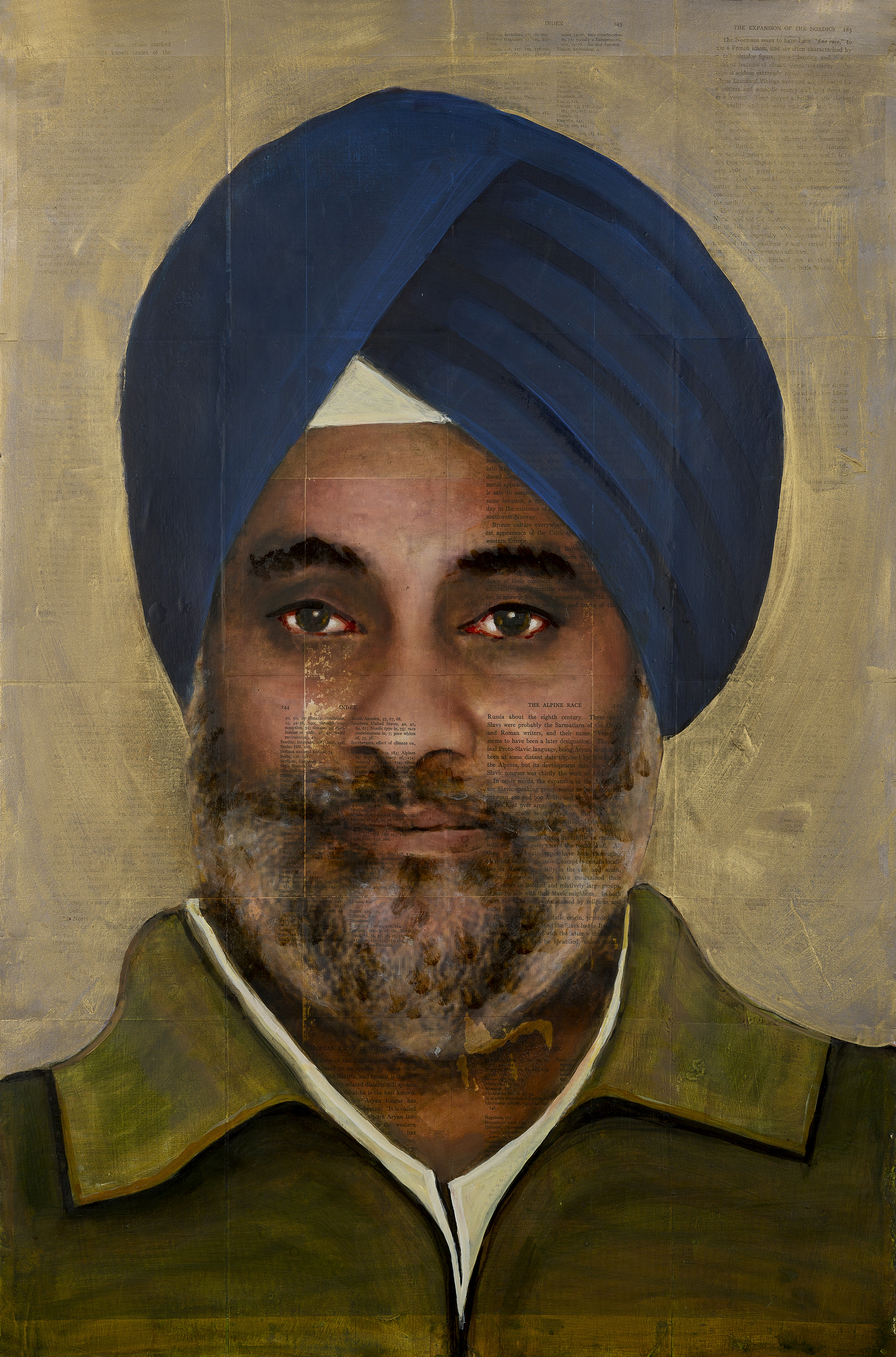 A painting from Rajkamal Kahlon's "Enter My Burning House" depicting a Sikh man.