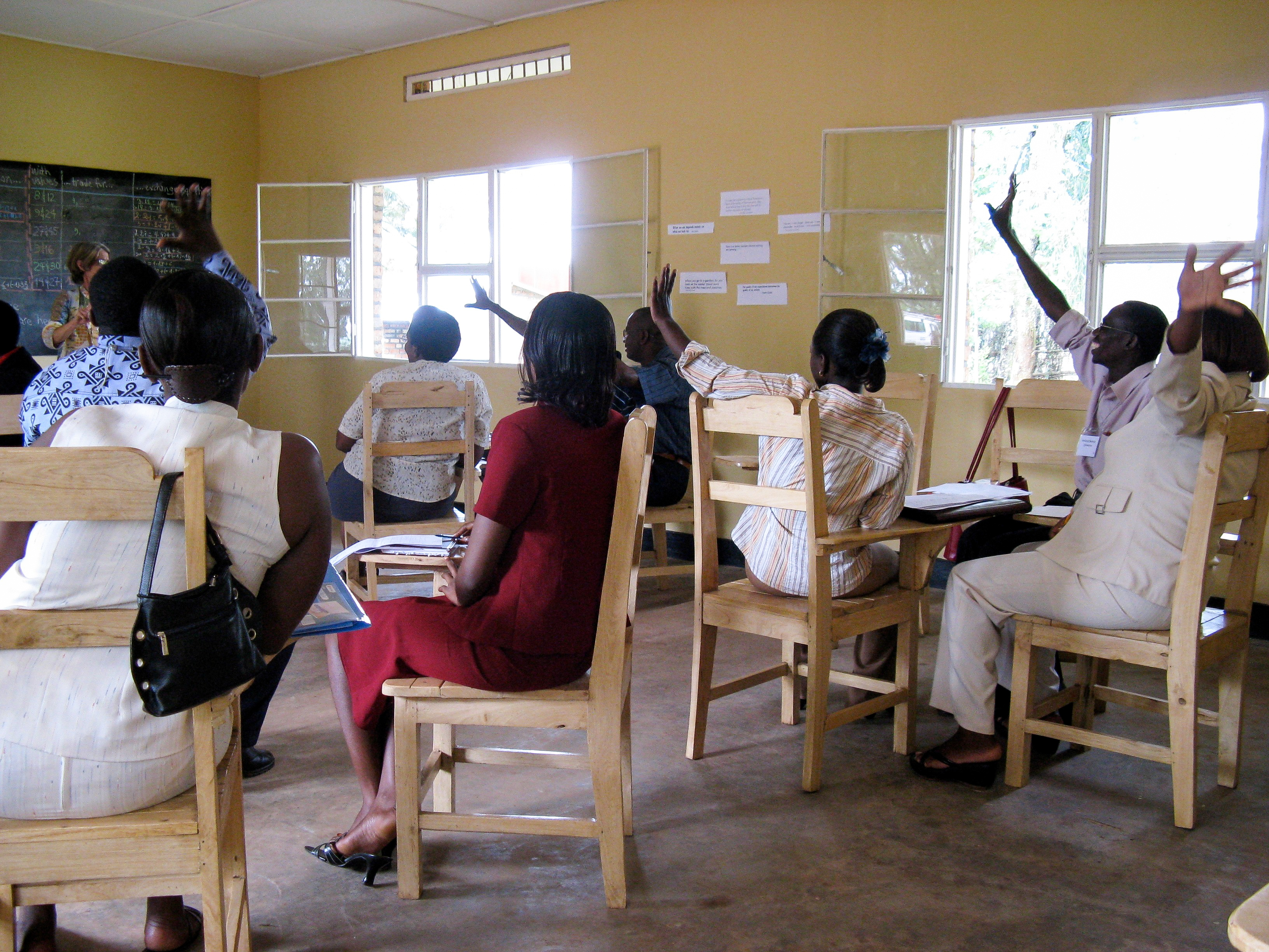 Teaching students in Rwanda particpate in class led by Sacramento State's Elaine Kasimatis