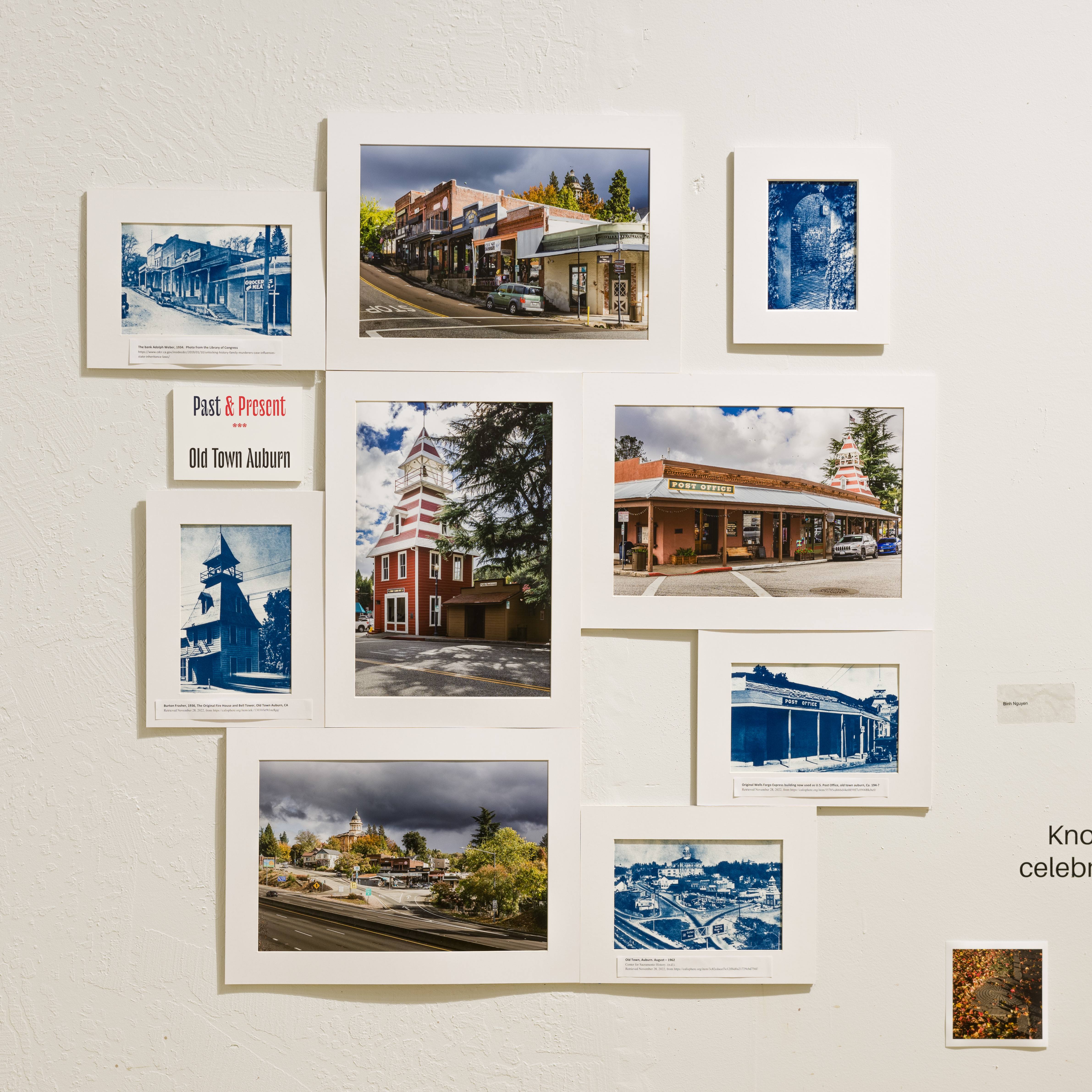 Historical and recent photos of Old Town Auburn on display in a gallery at Verge Center for the Arts.