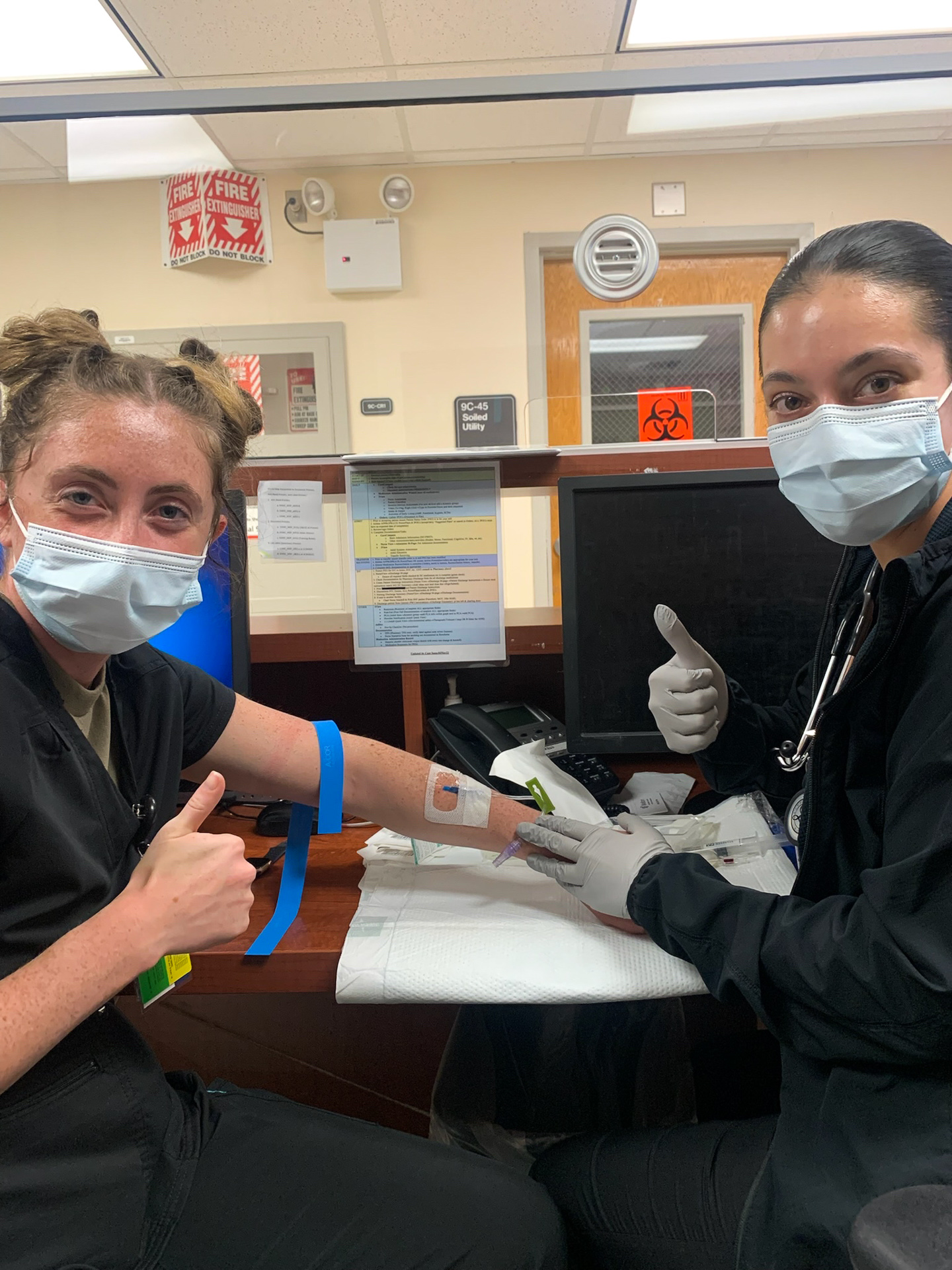 Sac State Nursing student and ROTC member Vanessa Soltani (right) practicing a medical procedure on another intern during a monthlong internship this summer at Fort Gordon’s Eisenhower Army Medical Center in Georgia.